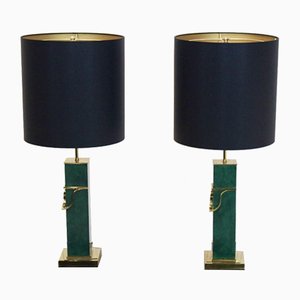 Lampes de Bureau Mid-Century Moderne Vert et en Laiton, Set de 2