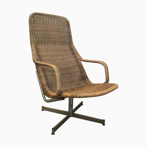 Wicker and Chrome Model 514 Lounge Chair by Dirk van Sliedregt for Gebroeders Jonkers Noordwolde, 1970s