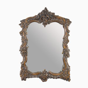 Rococo Style Carved Wood Dark Brown Wall Mirror