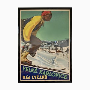 Art Deco Ski Resort Werbeplakat, 1930er