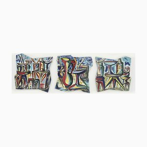 Large Italian Decorative Cocktail Bar Ceramic Tiles, 1950s, Set of 3