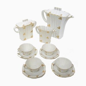 Art Deco Coffee Service in Porcelain with Gilded Graphic Decoration from Epiag, 1920s, Set of 7