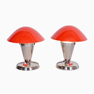 Czech Bauhaus Red Chrome Table Lamps from Napako, 1930s, Set of 2