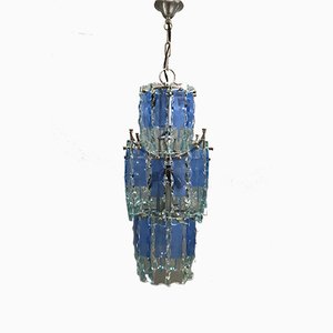Lámpara de techo Mid-Century de vidrio azul, años 70