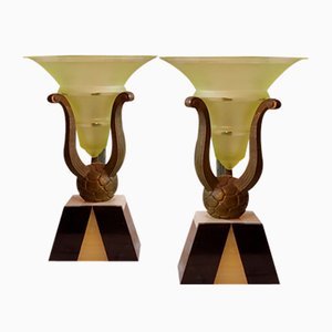 Vases Art Déco Vintage en Bronze, Set de 2