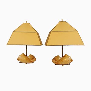 Vintage Alabaster Pigeon Table Lamps, Set of 2
