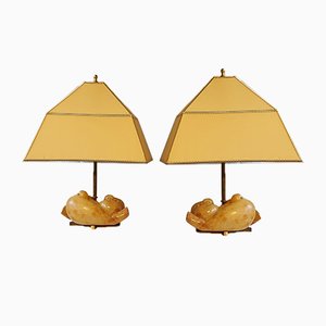 Vintage Alabaster Pigeon Table Lamps, Set of 2