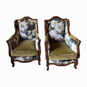 Antique Bergere Lounge Chairs, Set of 2