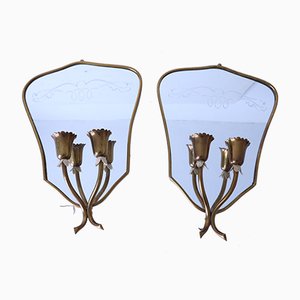 Miroirs Mid-Century avec Porte-Lampes, Set de 2