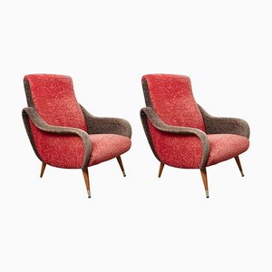 Sillones italianos en rojo y gris, 1952. Juego de 2