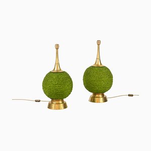 Table Lamps in Green Acrylic Glass and Gilt Brass, 1970s, Set of 2