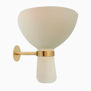 Cream colored metal and brass diabolo shaped wall lamp, 1960s