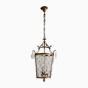 Vintage Italian Crystal and Bronze Ceiling Lamp, 1950s