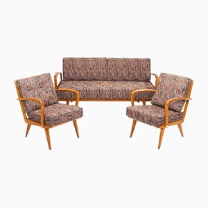 Antimott Easy Chairs & Daybed in Cherry by Walter Knoll / Wilhelm Knoll for Knoll Inc. / Knoll International, 1950s, Set of 3