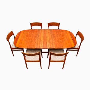 Danish Teak Dining Room Set by Henning Kjærnulf for Korup Stolefabrik, 1950s, Set of 7