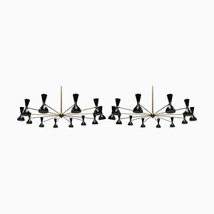 Lampadari grande minimalisti in ottone nello stile di Stilnovo, Italia, anni '50, set di 2