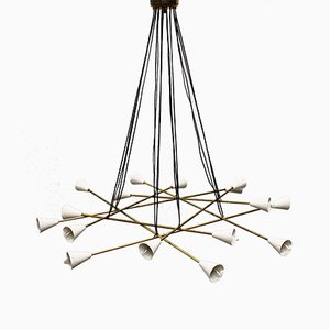 Mid-Century Italian Minimalist Chandelier in Brass in the Style of Stilnovo, 1950s