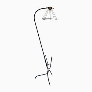 Wrought Iron and Brass Floor Lamp with Magazine Holder, 1960s