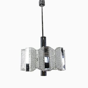 Vintage Drum-Shaped Glass and Chrome Ceiling Lamp from Kaiser, 1960s