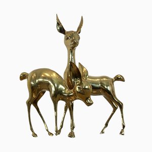 Large Bambi Brass Deer Sculptures, 1970s, Set of 2