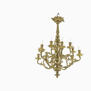 Lampadario in stile Rocaille in bronzo dorato, fine XIX secolo