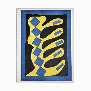 Litografía con composición en amarillo, azul y negro de Henri Matisse, 1954