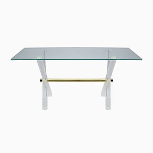 Hollywood Regency Acrylic Glass, Glass, and Brass Console Table, 1960s