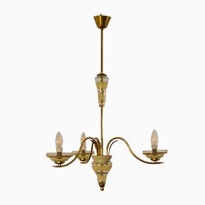 Lámpara de techo vintage de cristal de Murano dorado y latón de Stilnovo, años 50