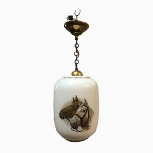 Opaline White Ceiling Lamp with Horse, 1950s