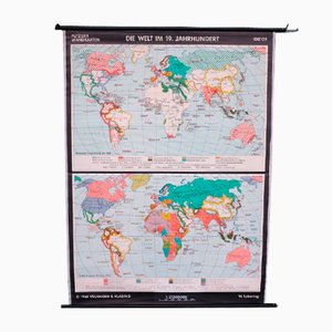 School Teaching World Map of the 19th Century from Velhagen & Klosing, 1961