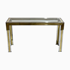 Table Console en Laiton et Chrome, Italie, 1970s