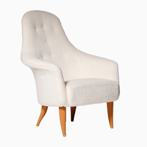 Off-White Bouclé Model Adam Lounge Chair by Kerstin Hörlin-Holmquist for Nordiska Kompaniet, 1960s