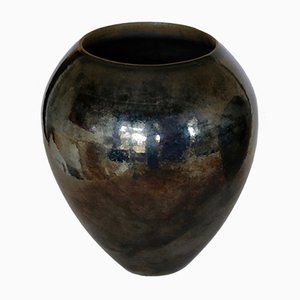 Large Vintage Black Ceramic Vase