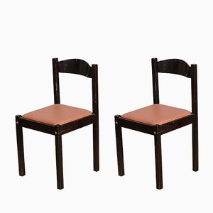 Chaises de Salon en Similicuir Saumon et Bois Foncé, Italie, 1980s, Set de 4