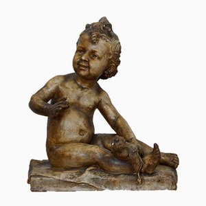 Sculpture d'Enfant Assise Antique en Plâtre, 1900s