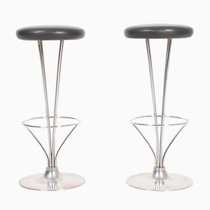 Sgabelli da bar Mid-Century in pelle patinata di Piet Hein per Fritz Hansen, anni '60