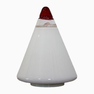 Lámpara cónica de vidrio opalescente en rojo y blanco de Giusto Toso para Leucos, años 30