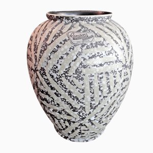 Deutsche Vintage Keramik Vase in Weiß, Gelb & Grau von Carstens Tönnieshof, 1960er