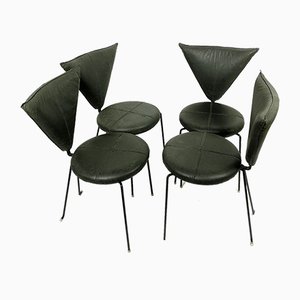 Schwarze Leder und Lackierte Stahl Stühle von Helmut Lubke & Co, 1990er, 4er Set