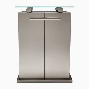 Stainless Steel Cabinet with Floating Glass Top in the Style of Maison Jansen, 1980s