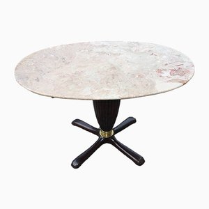 Italian Oval Mahogany, Brass, and Marble Coffee Table, 1950s