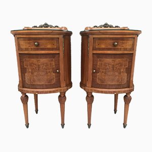 Vintage Louis XVI Style Metal and Mirror Marquetry Nightstands, 1920s, Set of 2