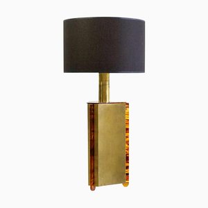 Italian Table Lamp in Faux Tortoise and Brass, 1970s
