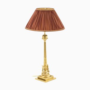 Lampada da tavolo in stile imperiale in bronzo dorato, anni '50