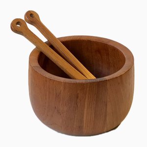 Dänische Salatschüssel und Servierset aus Teak von Richard Nissen für Nissen, 1960er, 3er Set