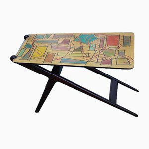 Italian Mahogany Coffee Table and Abstract Multicolor Decor Top, 1950s