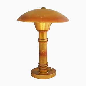 French Art Deco Aluminum UFO Mushroom Distressed Table Lamp, 1930s