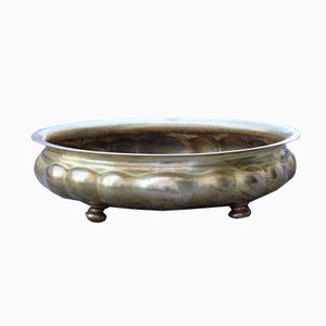 Large Italian Embossed Solid Brass Bowl, 1970s