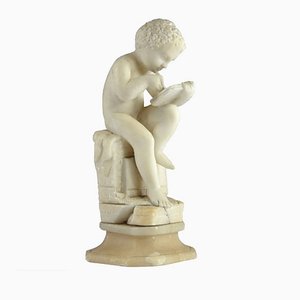 Escultura italiana antigua de mármol de un niño al estilo de Canova