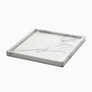 Quadratisches weißes Tablett aus Carrara Marmor von Fiammettav Home Collection
